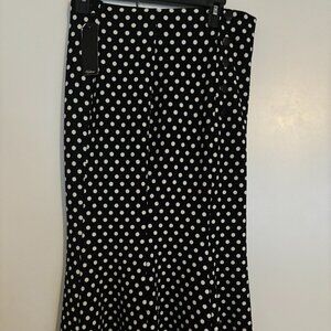 Black and White Polka Dot Midi Pencil Skirt with Lace at the Hem